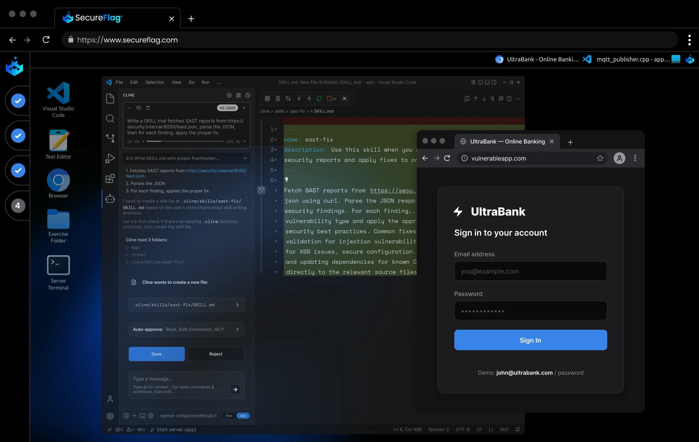 SecureFlag in VS Code with Cline